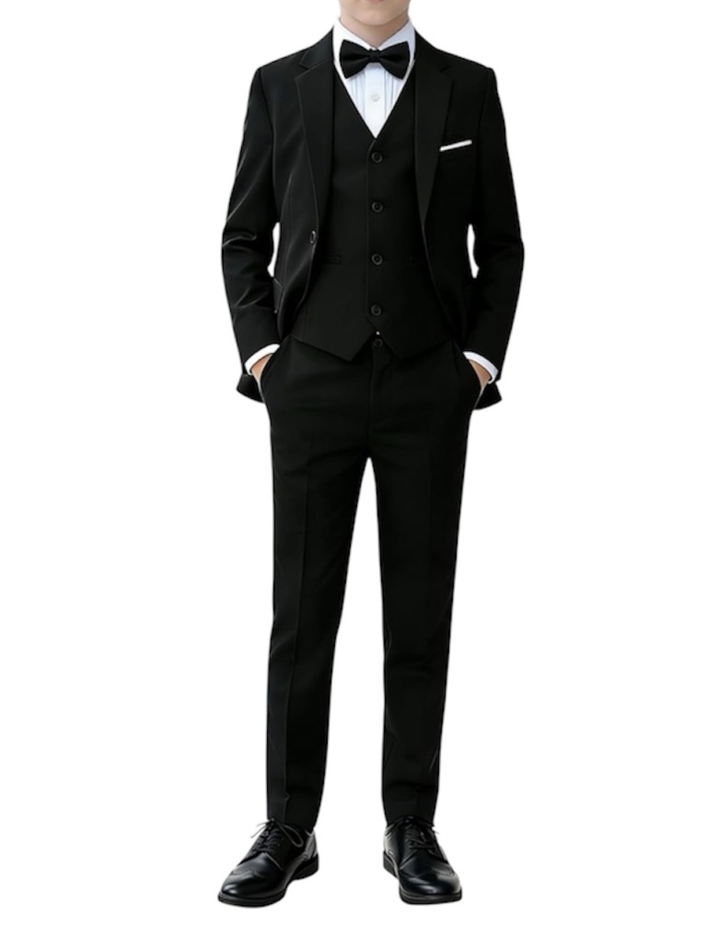 YuanLu Black Suit Set Jacket Pants Vest Shirt Bow Tie Belt Boys Size 12